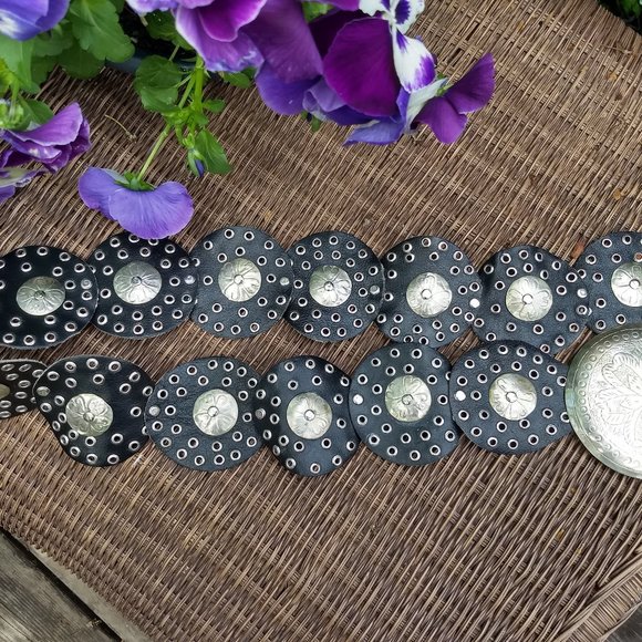 vintage 80s sterling silver boho black leather belt 🎈HOST PICK🎈 - Picture 9 of 10